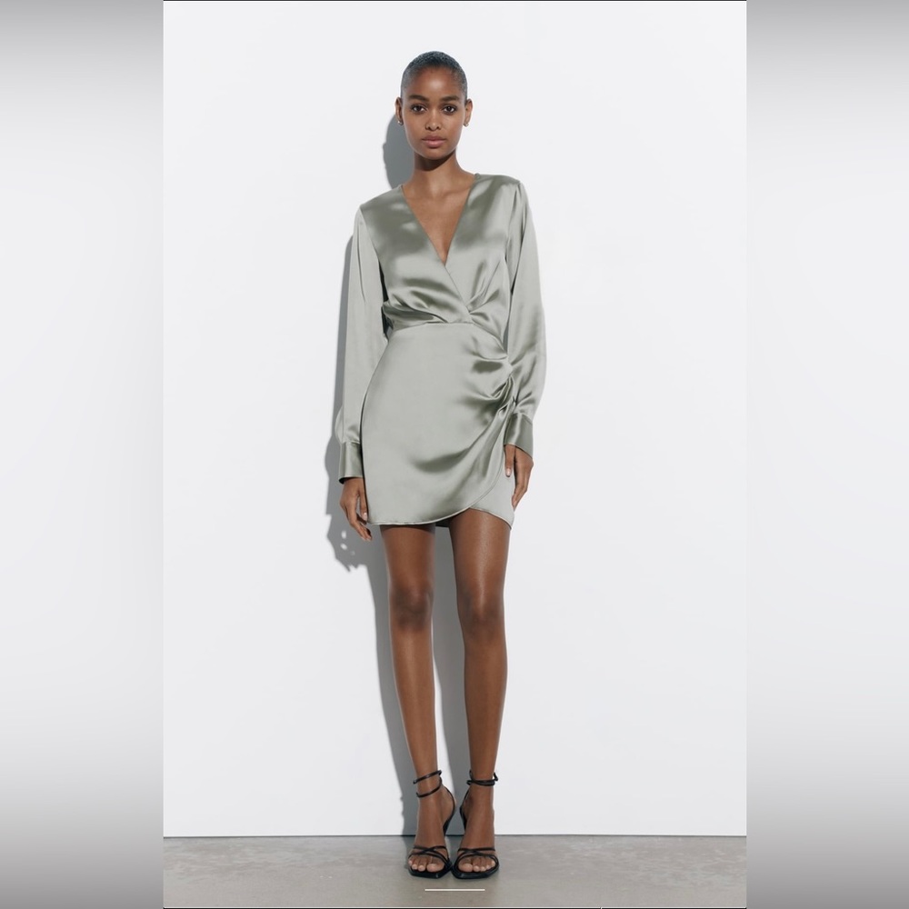 Zara Wrap Front Satin Effect Dress